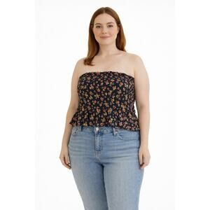 Lost and Wander Party til Dawn Black Floral Buttoned Crop Top Size M